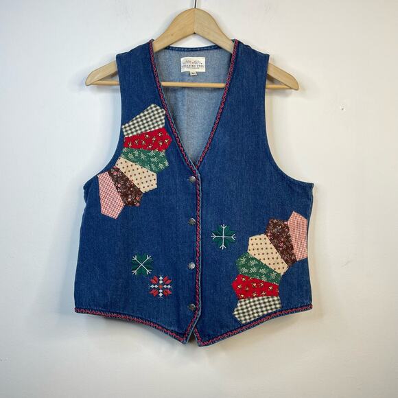 Susan Bristol Jackets & Blazers - Susan Bristol Vintage Patchwork Embroidered Denim Boho Western Country Vest M